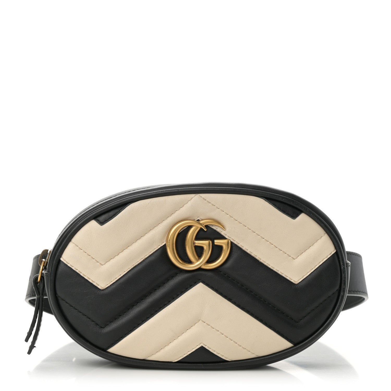 Gucci Calfskin Matelasse GG Marmont Belt Bag 85 34 Black White 1 of 15