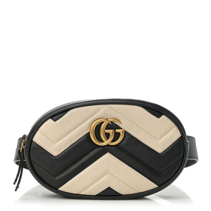 Gucci Calfskin Matelasse GG Marmont Belt Bag 85 34 Black White 1 of 15
