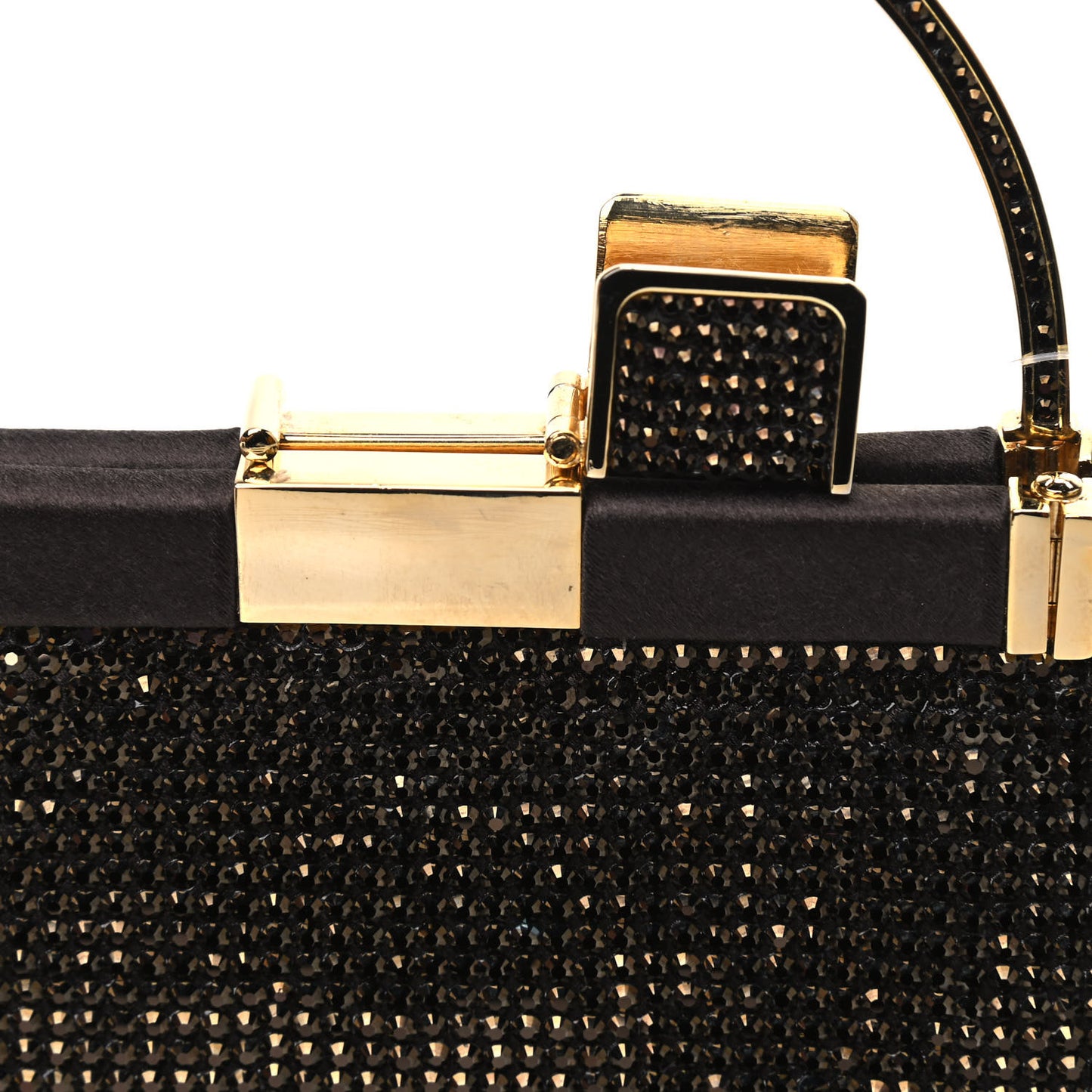 Swarovski Crystal Minaudiere Top Handle Clutch Brown Gold