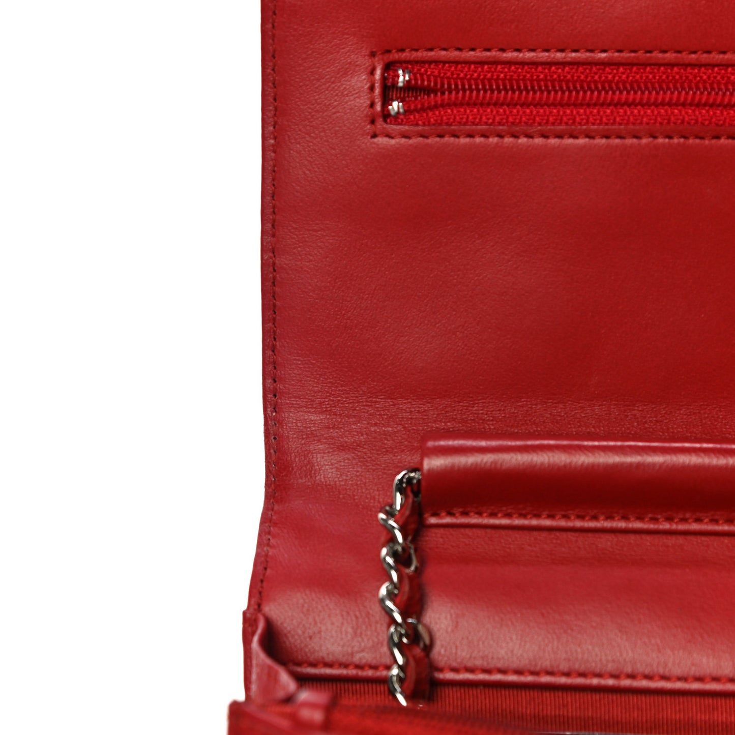 Lambskin Quilted Wallet On Chain WOC Red