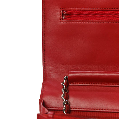 Chanel Lambskin Quilted Wallet On Chain WOC Red 13 of 14