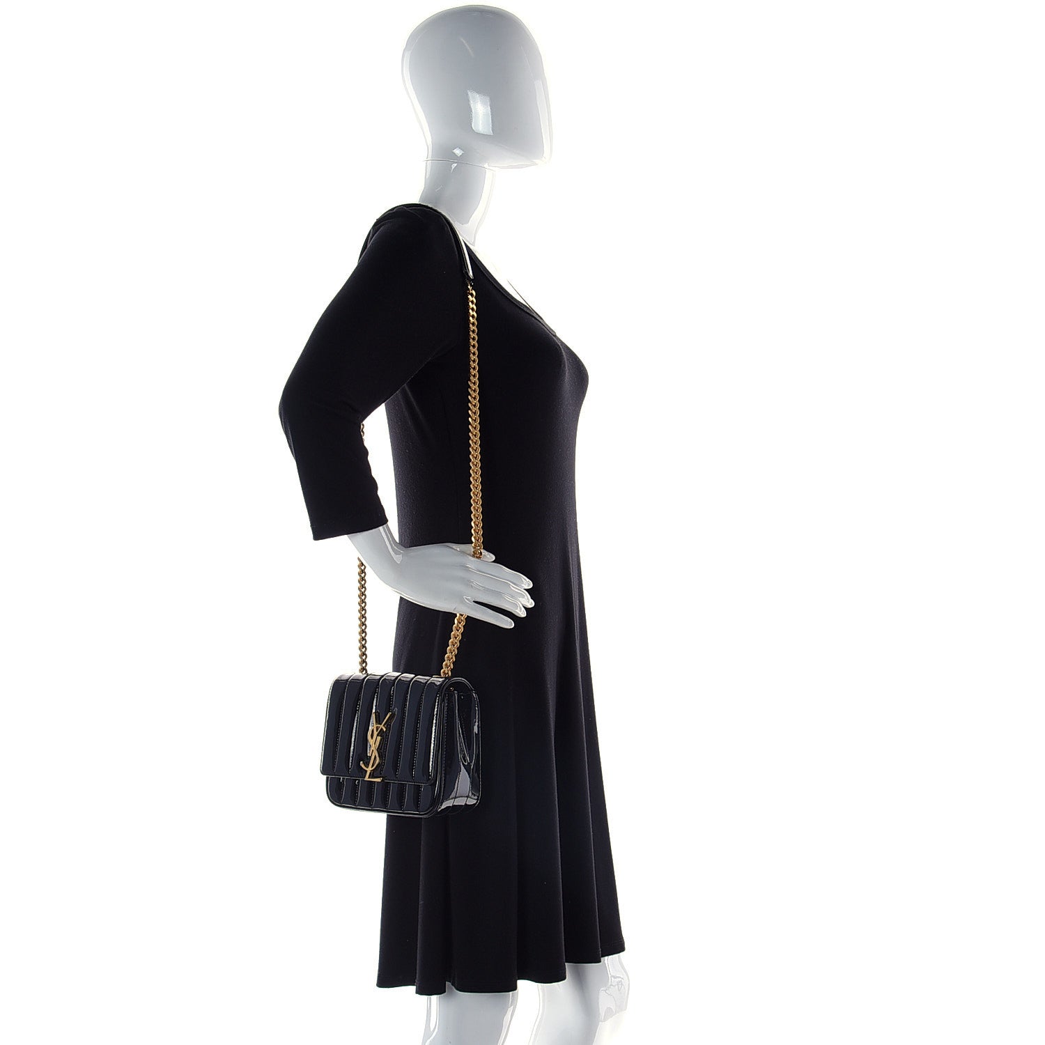 Saint Laurent Patent Calfskin Matelasse Monogram Small Vicky Chain Bag Black 2 of 14