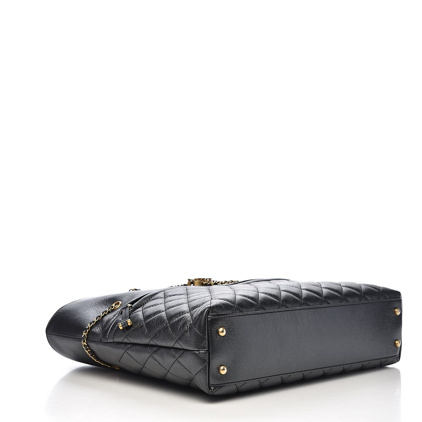 Aged Calfskin Quilted Drawstring Shopping Tote Black