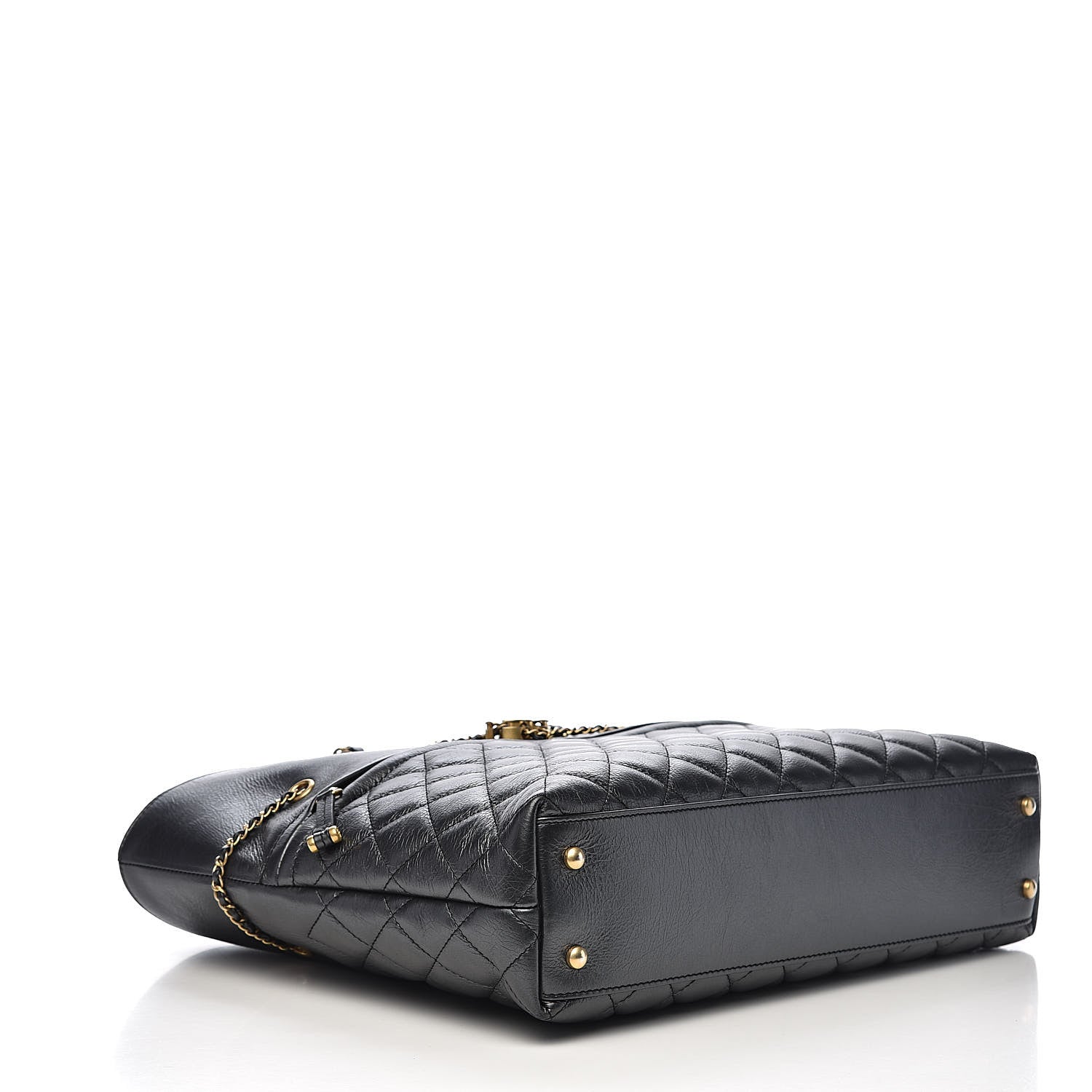 Chanel Aged Calfskin Quilted Drawstring Shopping Tote Black 4 of 13