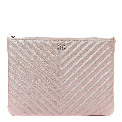 Chanel Iridescent Caviar Chevron Quilted Medium Cosmetic Case Light Gold 1 of 8