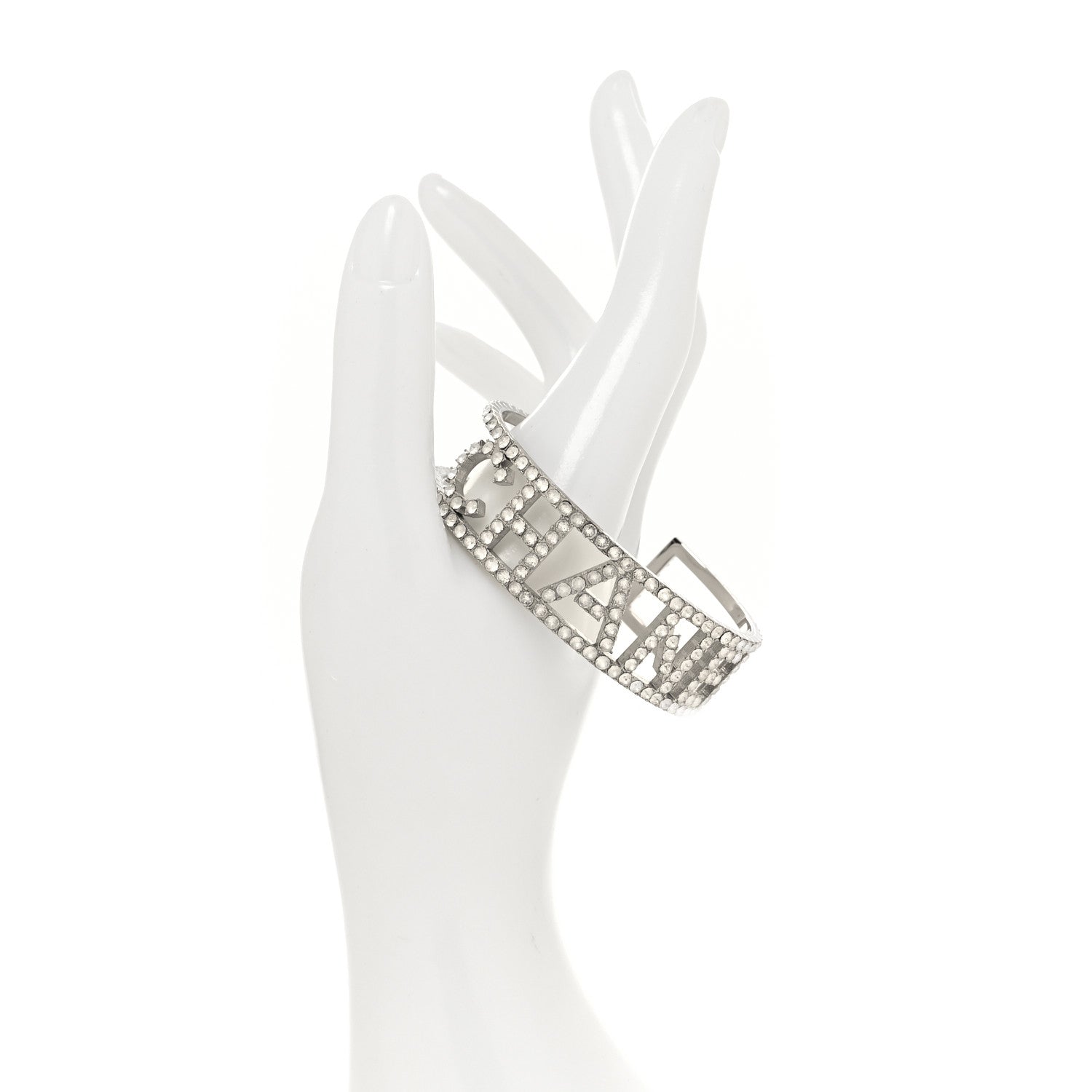 Chanel Crystal Logo Cuff L Silver 2 of 4