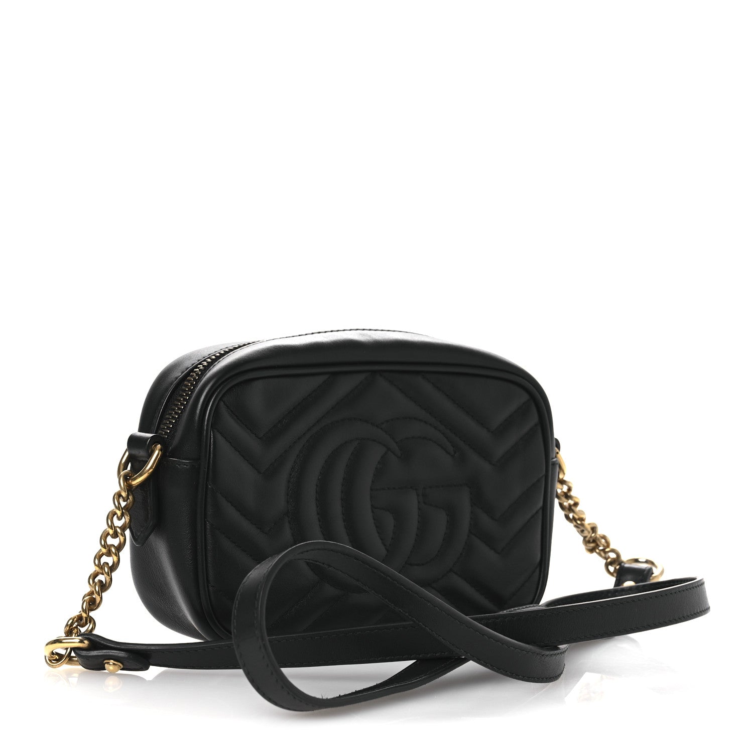 Gucci Calfskin Matelasse Mini GG Marmont Chain Shoulder Bag Black 3 of 10