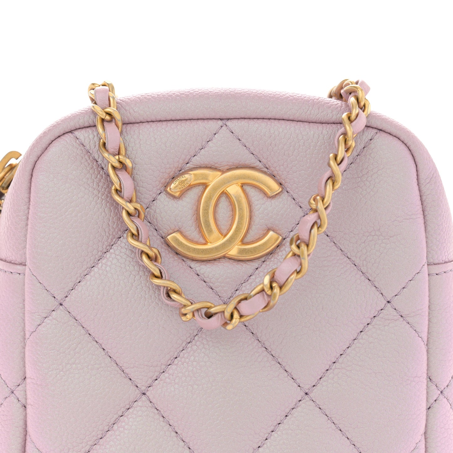 Iridescent Caviar Quilted Vertical My Perfect Camera Case Pink