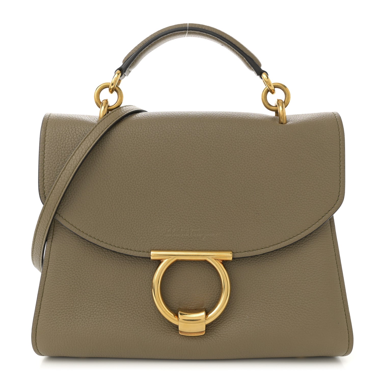 Salvatore Ferragamo Calfskin Small Margot Top Handle Satchel Verde Olivo 1 of 10