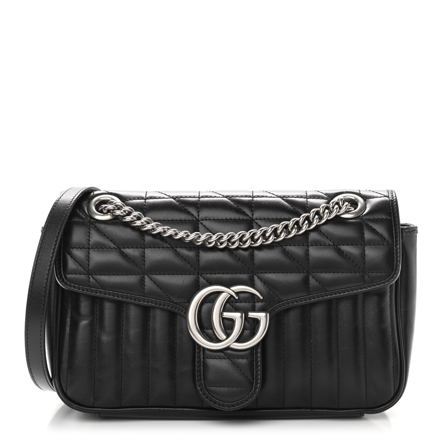 Gucci Calfskin Matelasse Aria Small GG Marmont Shoulder Bag Black 1 of 13