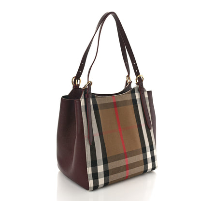 Burberry House Check Grainy Calfskin Small Canterbury Tote Mahogany Red 3 of 8