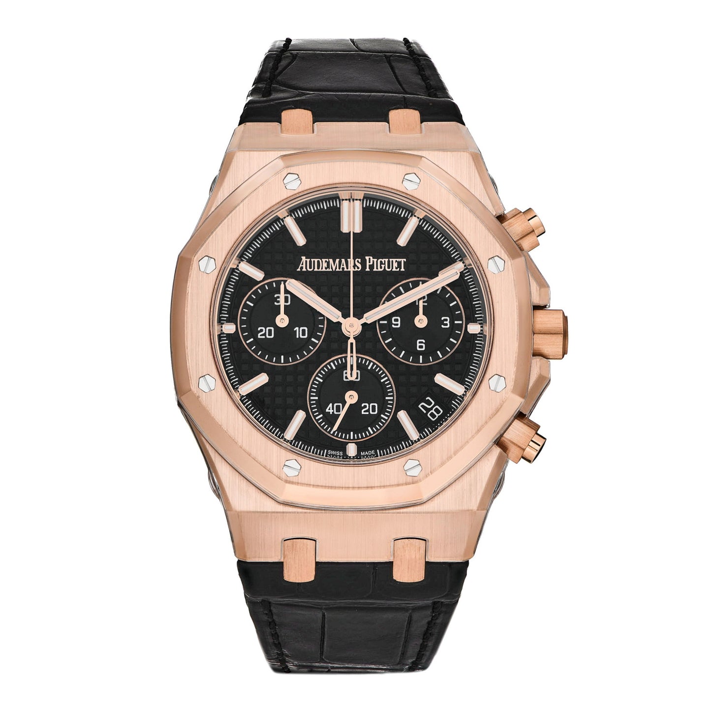 18K Rose Gold Alligator 41mm Royal Oak Chronograph 50th Anniversary Automatic Watch Black 26240OR.OO.D002CR.01