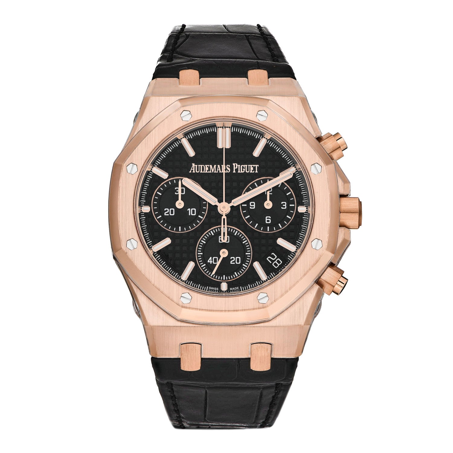 Audemars Piguet 18K Rose Gold Alligator 41mm Royal Oak Chronograph 50th Anniversary Automatic Watch Black 26240OR.OO.D002CR.01 1 of 5