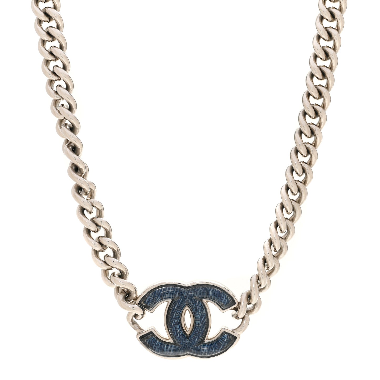 Enamel CC Chain Choker Silver Blue