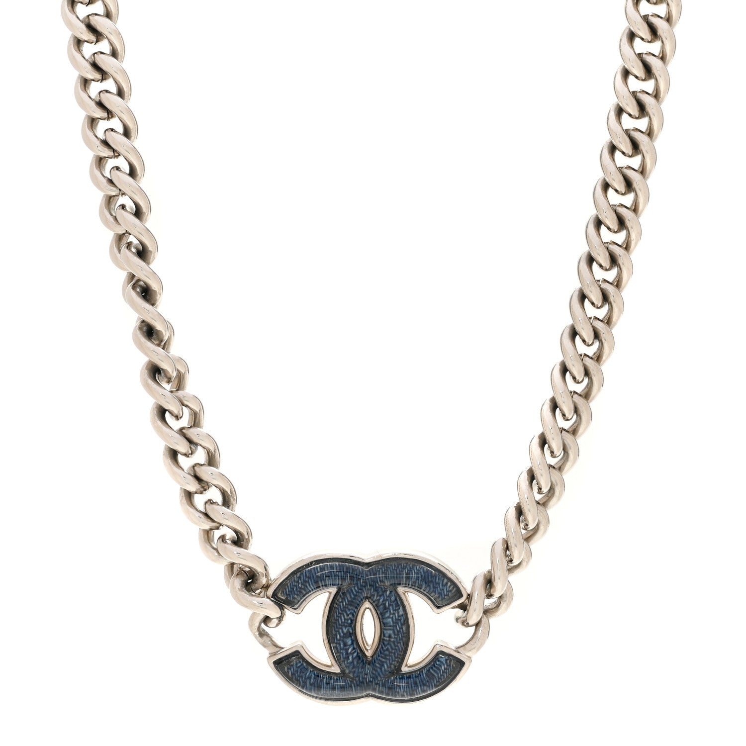 Chanel Enamel CC Chain Choker Silver Blue 1 of 5