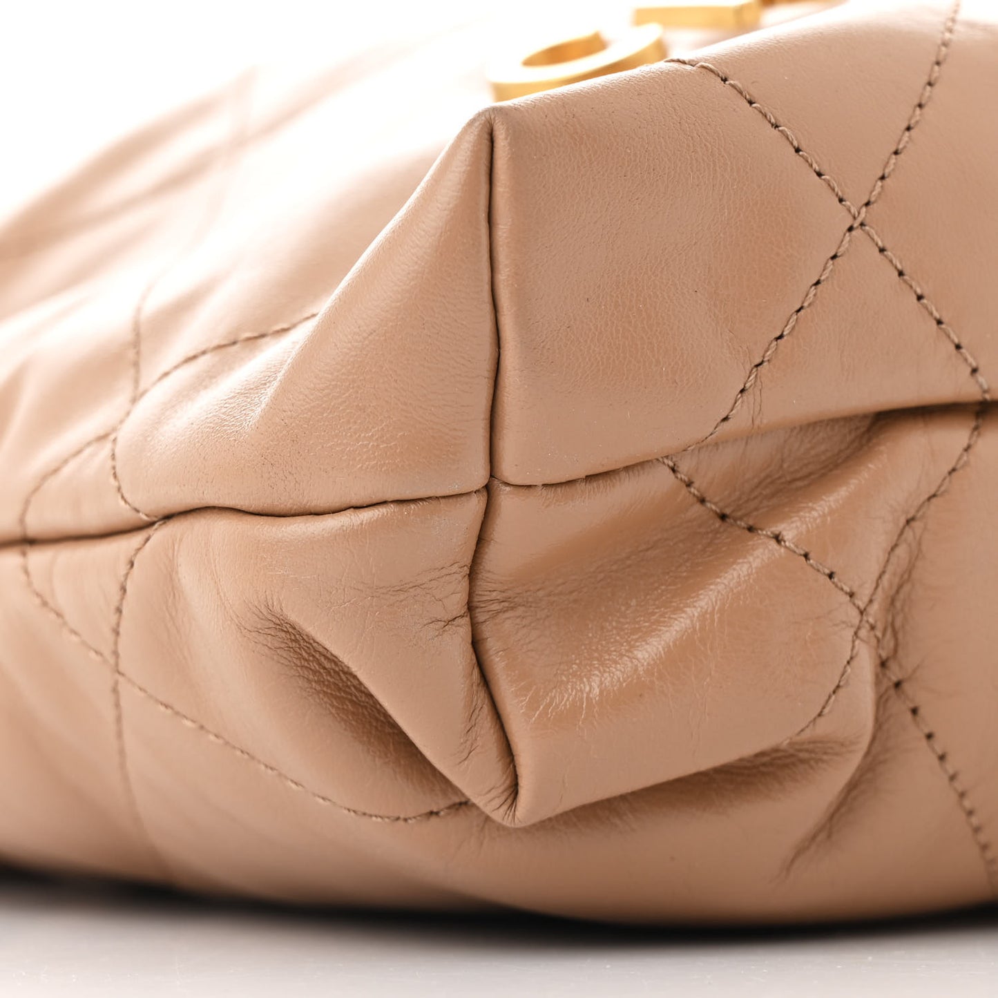 Shiny Calfskin Quilted Mini Chanel 22 Dark Beige