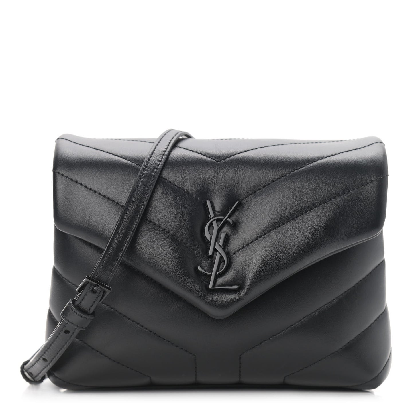 Calfskin Y Quilted Monogram Toy Loulou Crossbody Bag Black