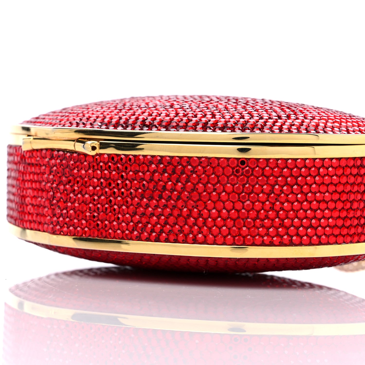 Judith Leiber Swarovski Crystal Heart Minaudiere Clutch Red Gold 8 of 10