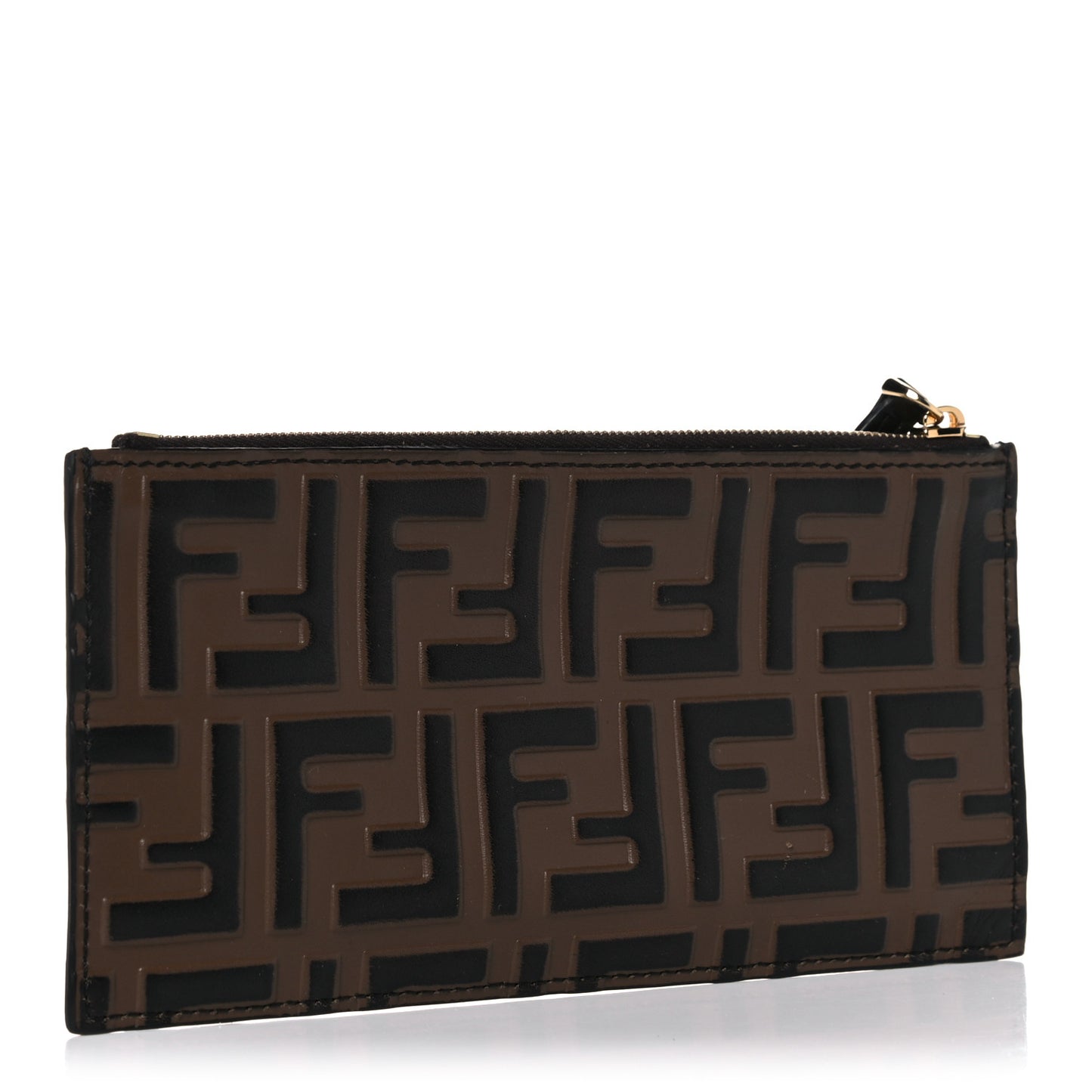 Calfskin FF 1974 Embossed Zip Pouch Maya Black