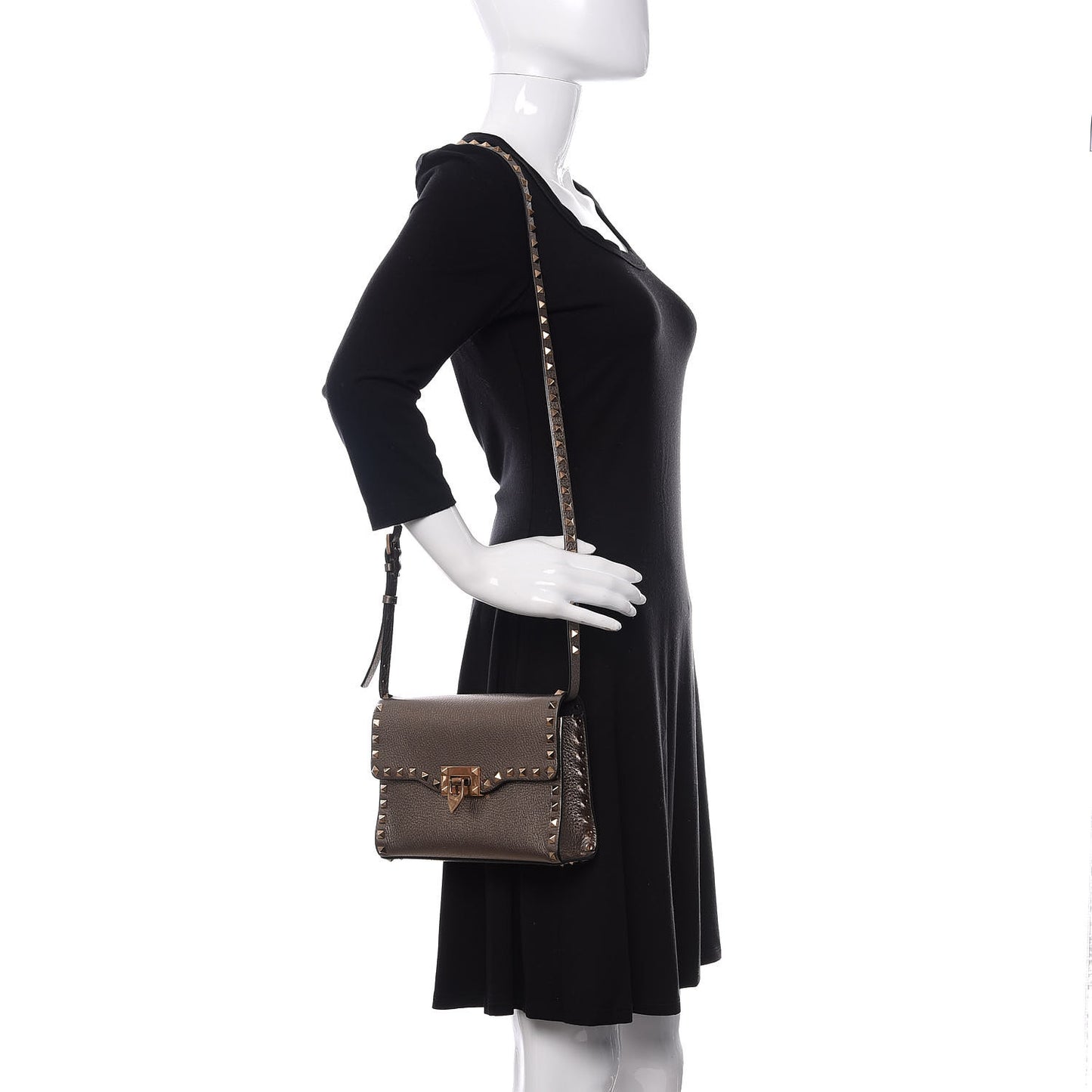 Metallic Pebbled Calfskin Medium Rockstud Flip Lock Crossbody Bag Sasso