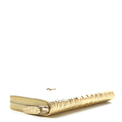 Chanel Metallic Calfskin Crocodile Embossed Small Zip Wallet Gold 3 of 10
