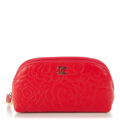 Chanel Lambskin Camellia Embossed Cosmetic Case Red 1 of 7