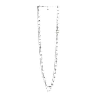 Chanel Pearl Bead Multi Strand CC Long Necklace Silver Grey 3 of 7