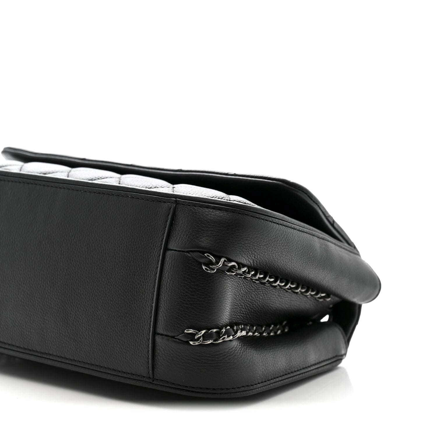 Calfskin Quilted Medium Frame in Chain Flap Black