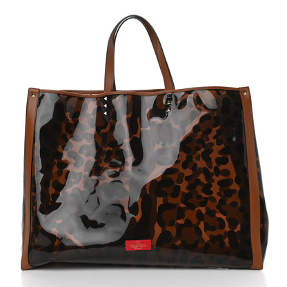 Valentino Garavani PVC Leopard Print Large Rockstud Shopping Tote Brown 3 of 9