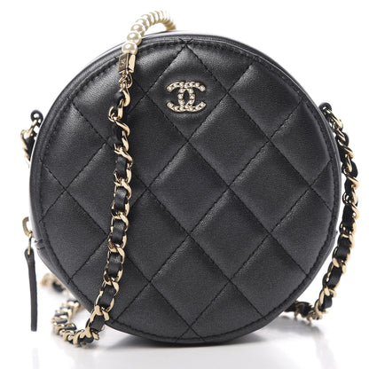Chanel Iridescent Lambskin Quilted Pearl Round Clutch With Chain Black 8 of 11