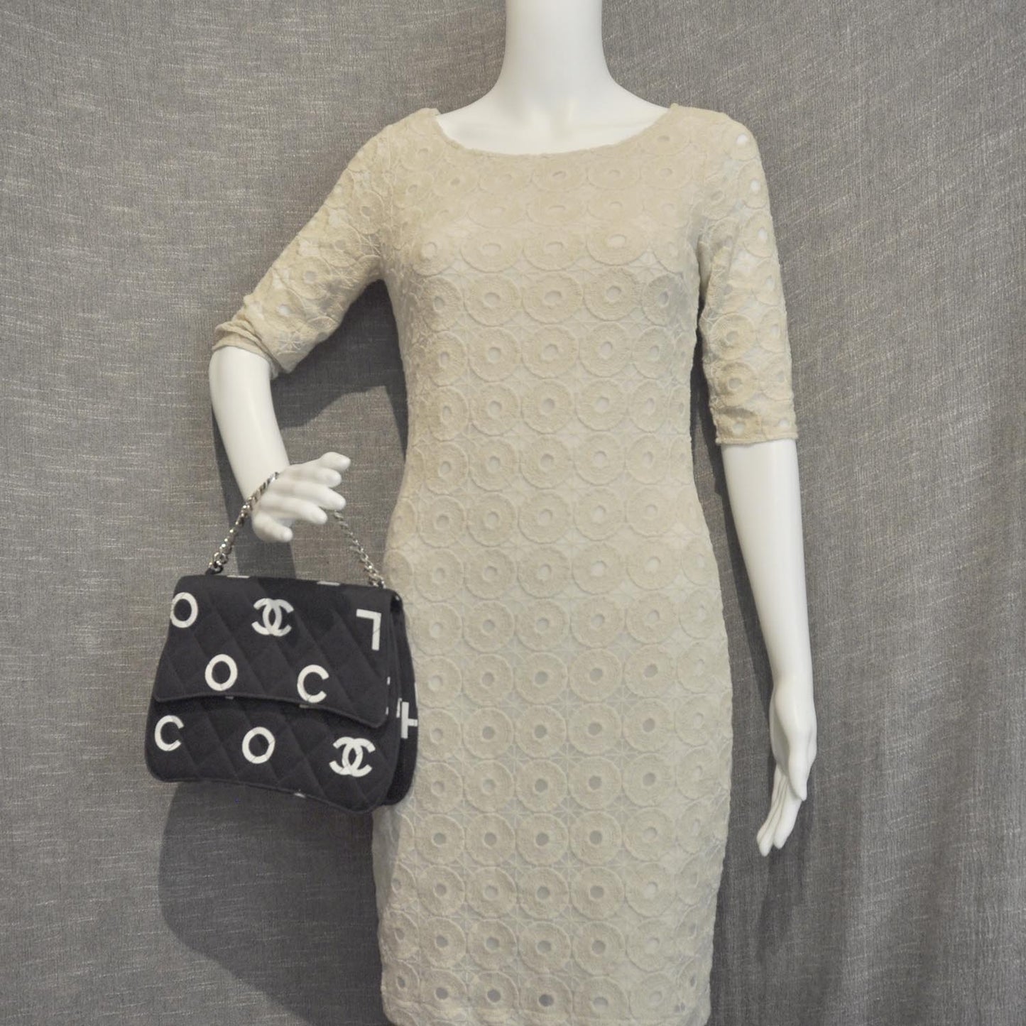 Canvas Quilted Coco ID Chain Bag Black