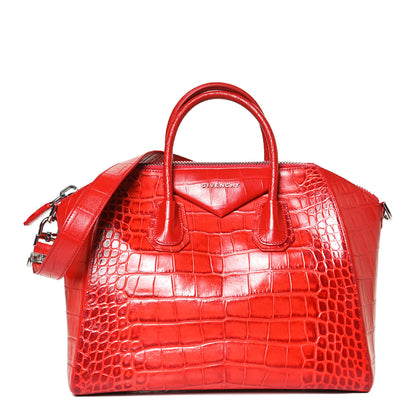 Givenchy Calfskin Crocodile Embossed Medium Antigona Red 2 of 14