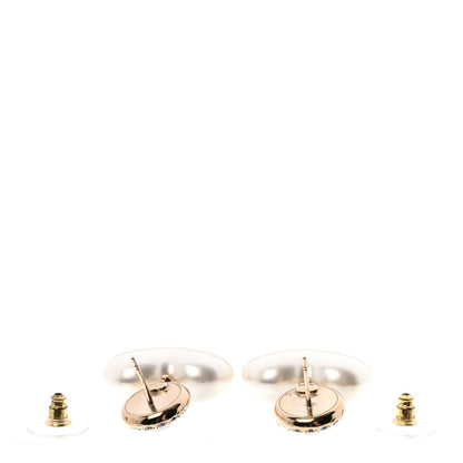 Chanel Pearl Crystal CC Heart Drop Earrings Gold 4 of 6