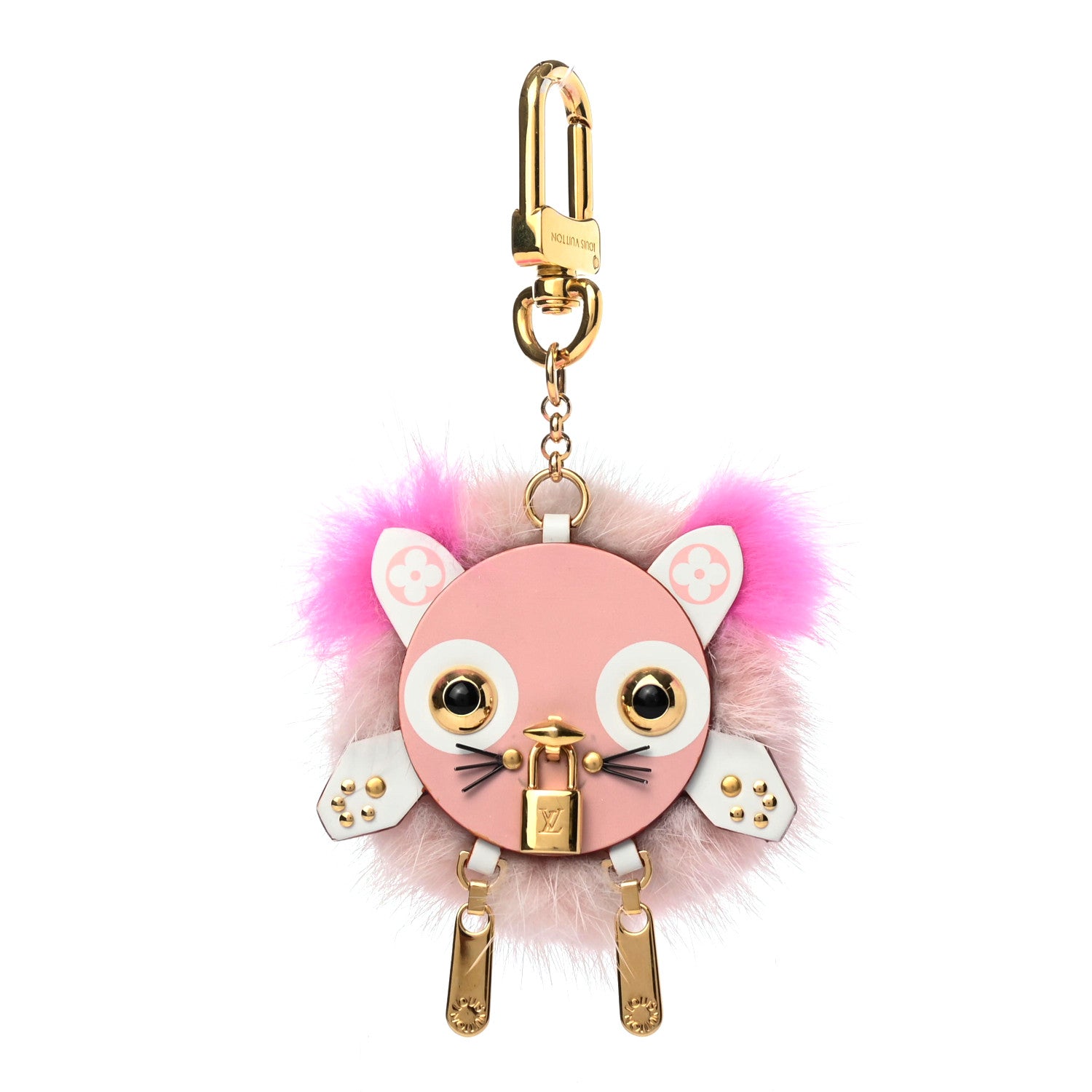Louis Vuitton Calfskin Mink Fur Wild Puppet Bag Charm Key Holder Rose 1 of 4