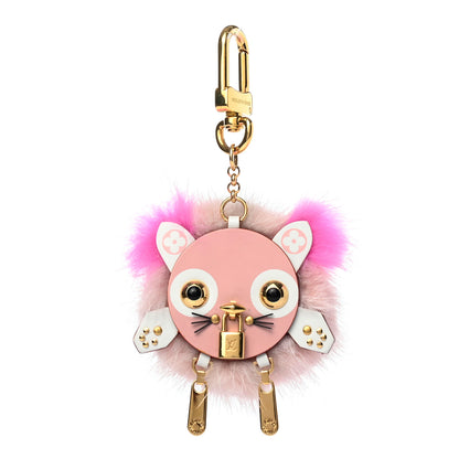 Louis Vuitton Calfskin Mink Fur Wild Puppet Bag Charm Key Holder Rose 1 of 4