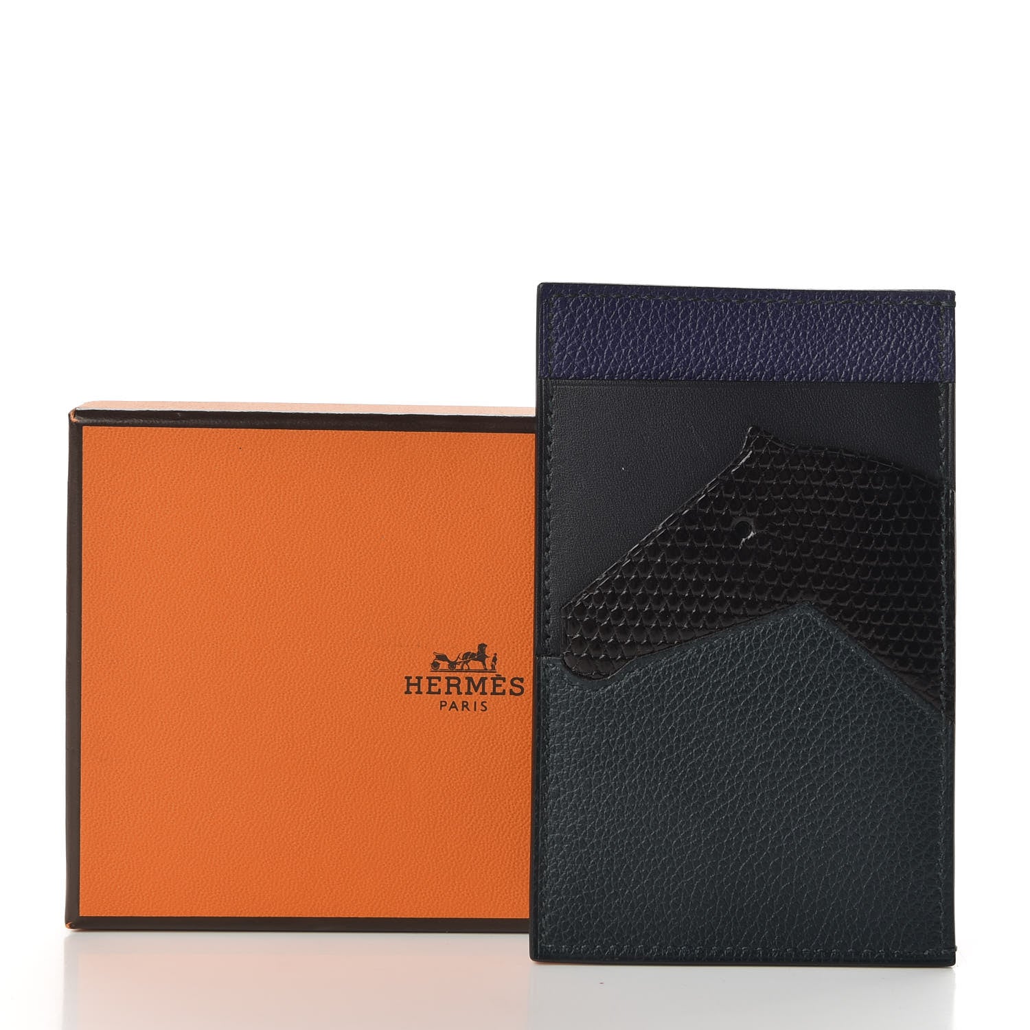 Hermes Polished Lizard Evercolor Sombrero II Les Petits Chevaux Card Holder Cypress Black Bleu Obscur Encre 8 of 8