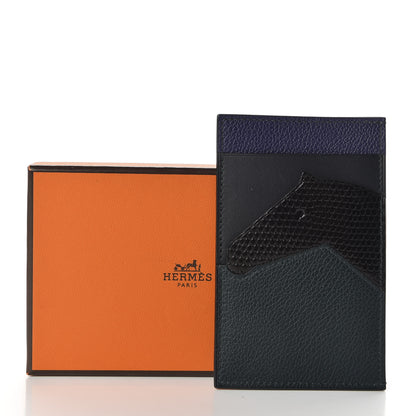 Hermes Polished Lizard Evercolor Sombrero II Les Petits Chevaux Card Holder Cypress Black Bleu Obscur Encre 8 of 8