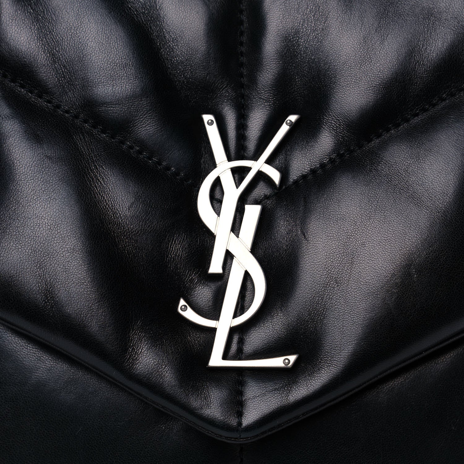 Saint Laurent Lambskin Quilted Medium Loulou Puffer Monogram Chain Satchel Black 8 of 10