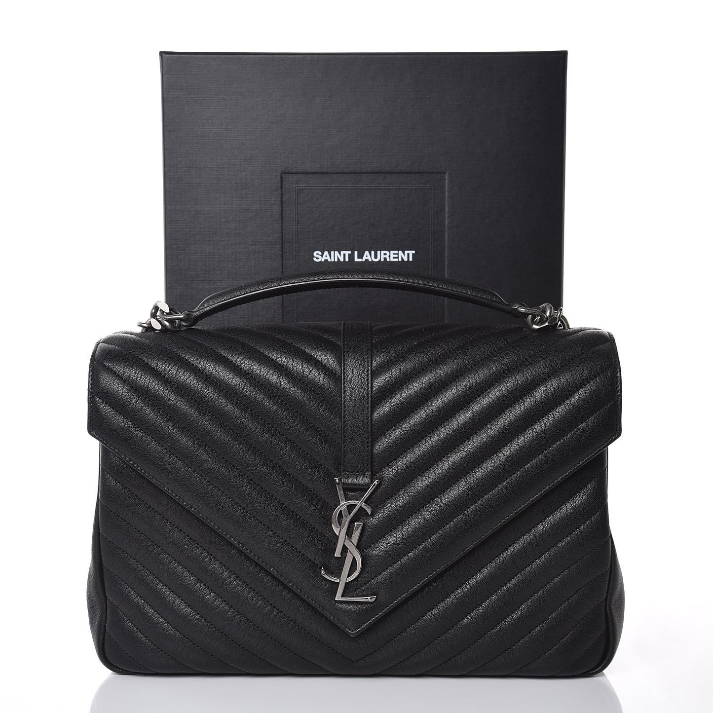 Sheepskin Matelasse Chevron Monogram Large College Satchel Black