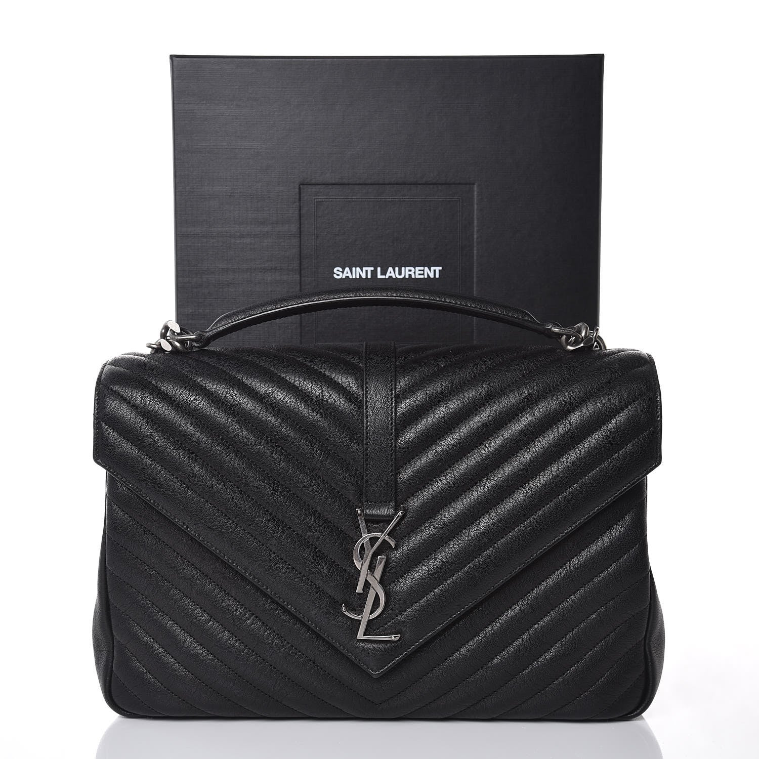Saint Laurent Sheepskin Matelasse Chevron Monogram Large College Satchel Black 10 of 10