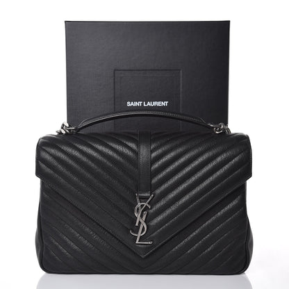 Saint Laurent Sheepskin Matelasse Chevron Monogram Large College Satchel Black 10 of 10