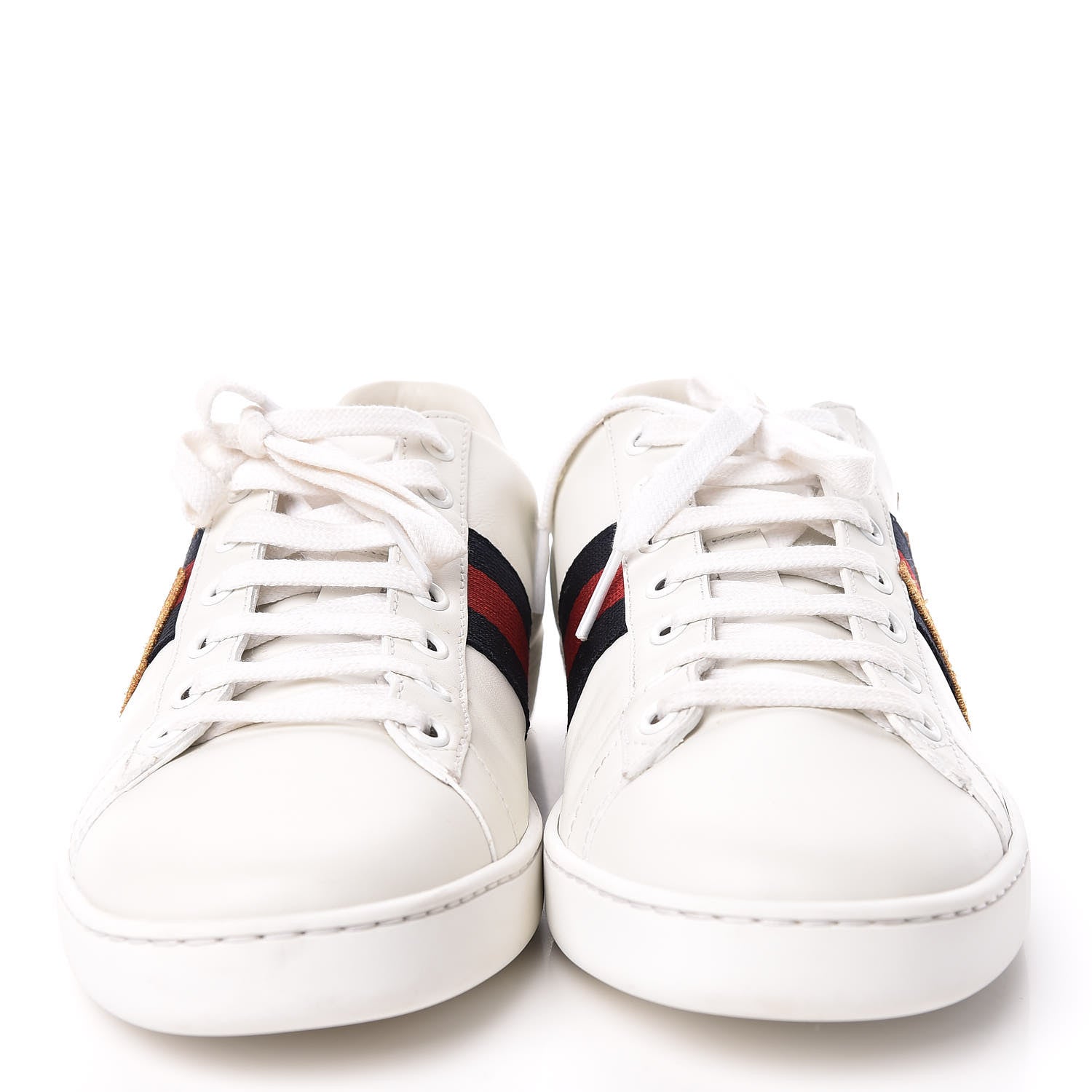 Gucci Calfskin Nappa Web LOVED Embroidered Womens Ace Sneakers 40 White Red Flame Notte 2 of 11