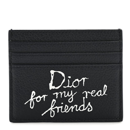 Christian Dior X HYLTON NEL Grained Calfskin Logo Card Holder Navy 1 of 10