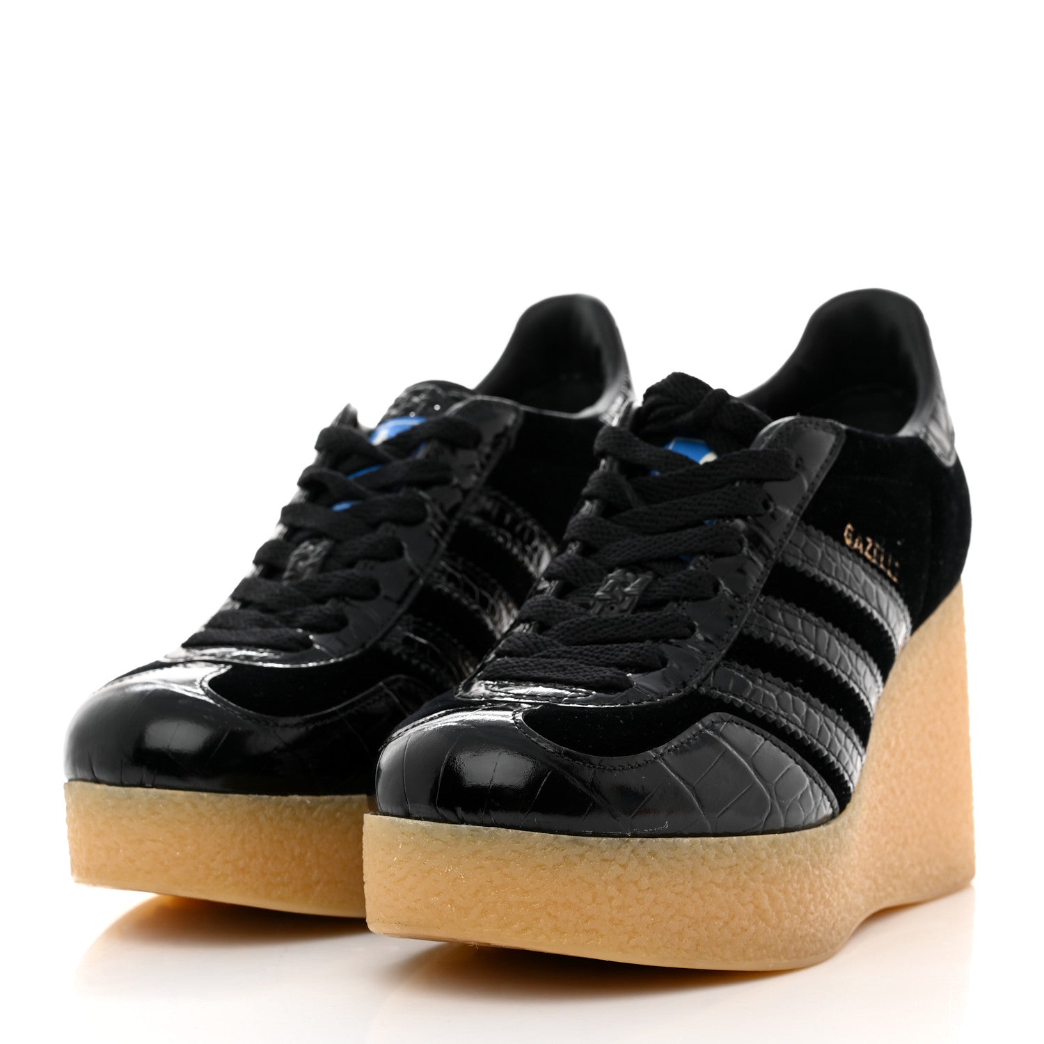 Gucci X ADIDAS Velvet Crocodile Embossed Gazelle Wedge Sneakers 36.5 Black 3 of 7