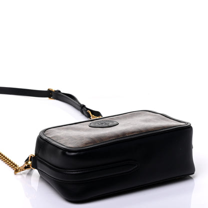 Fendi Glazed Fabric Vitello Century FF 1974 Stamp Patch Camera Case Mogano Panna Black 6 of 16
