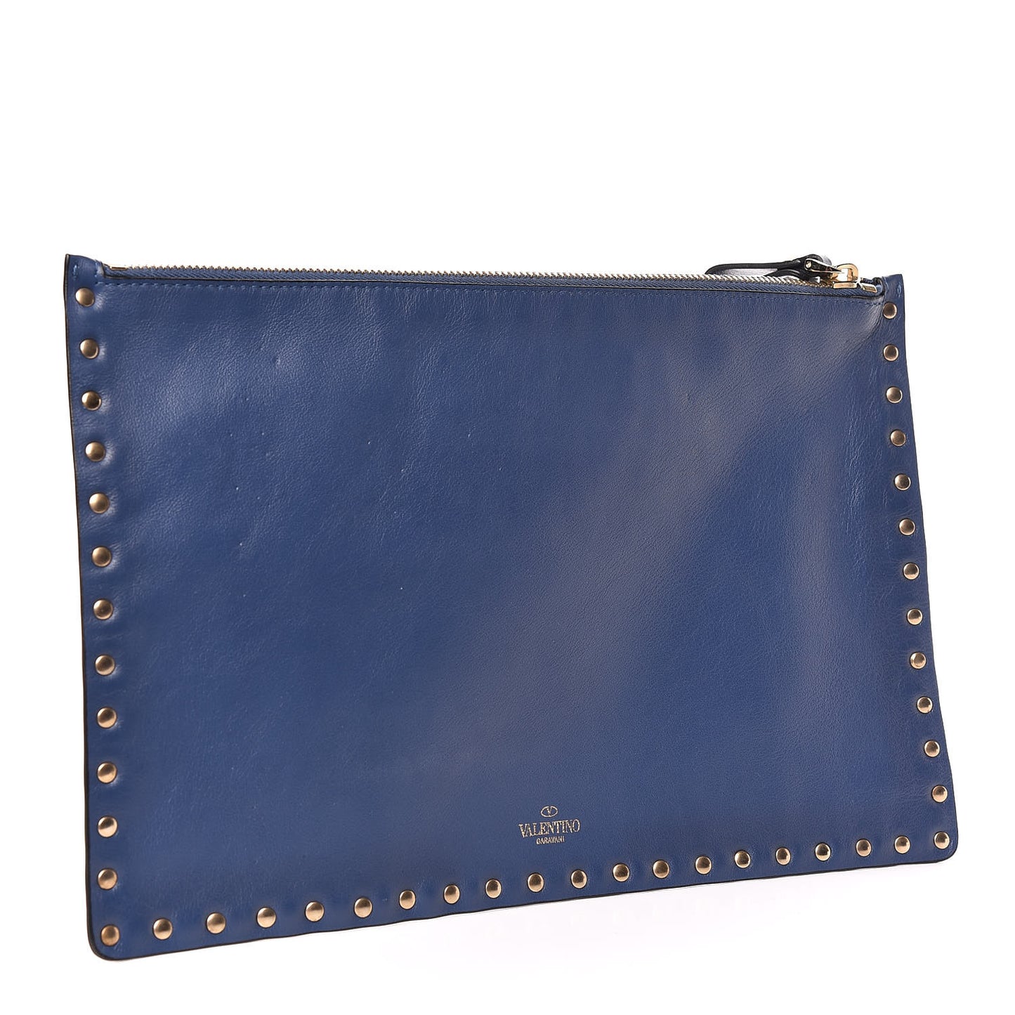 Vitello Large Rockstud Zip Pouch Indigo