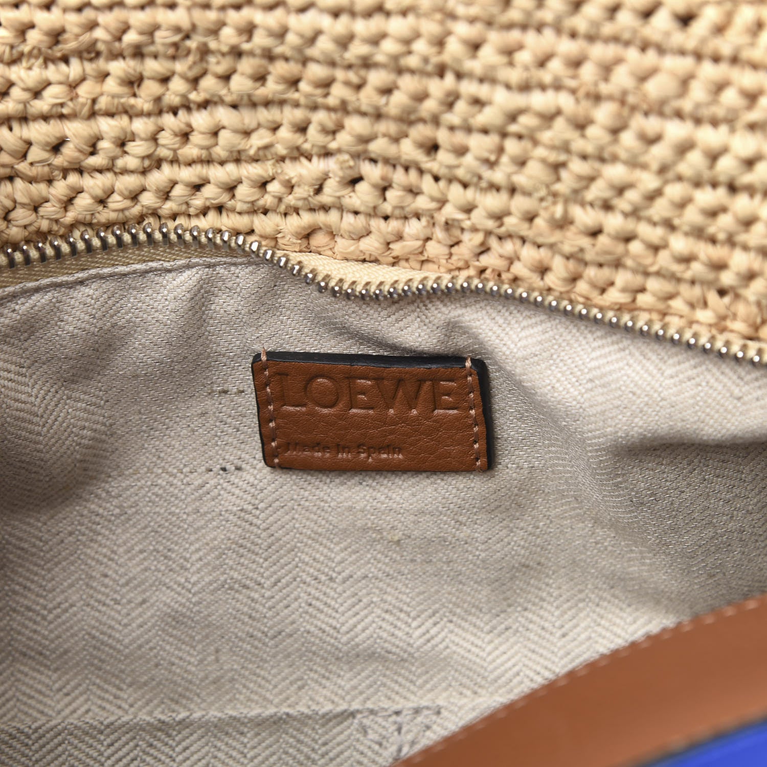 Loewe Calfskin Raffia Paula's Ibiza Medium Puzzle Bag Blue Tan 7 of 10