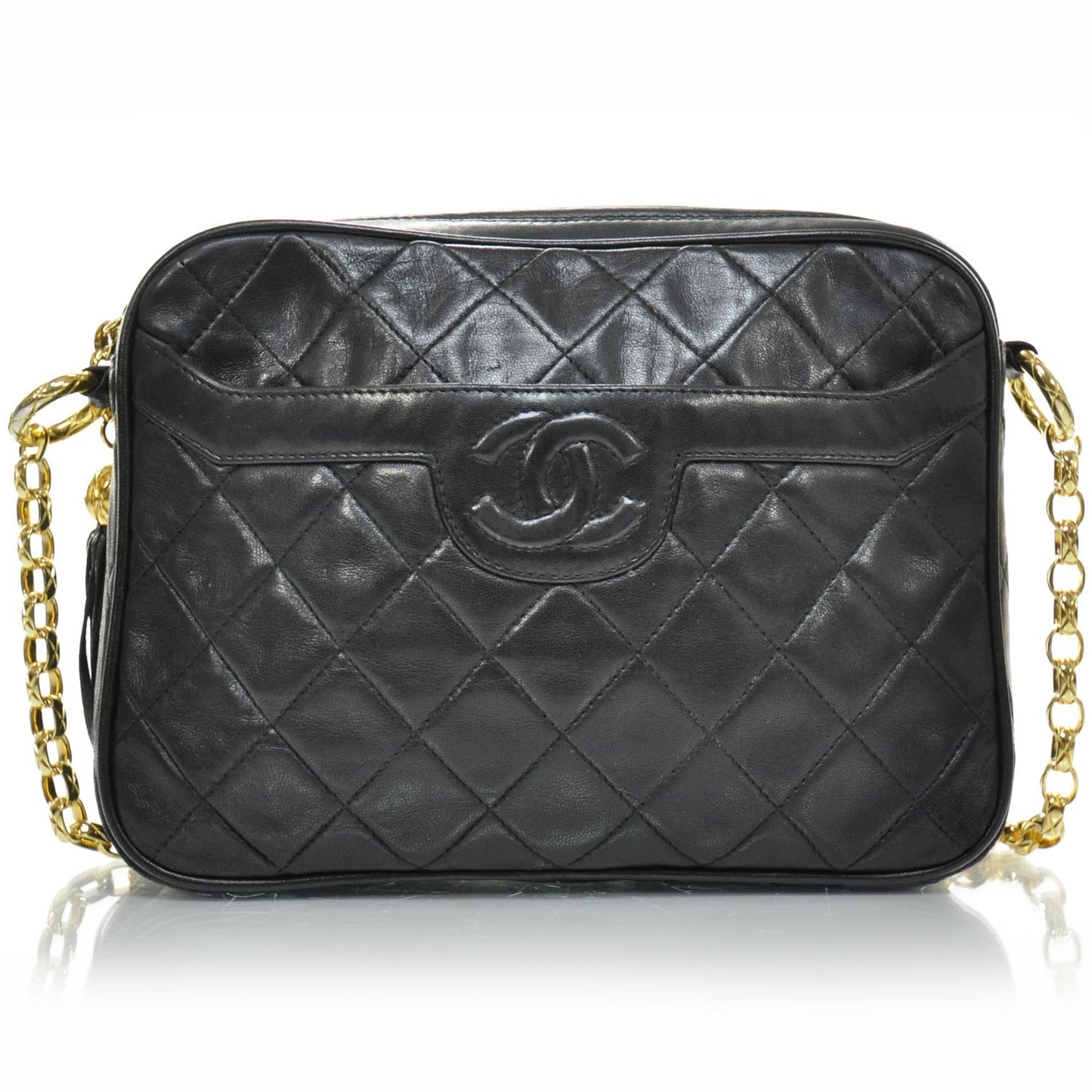 Lambskin Quilted Tassel Camera Case Navy