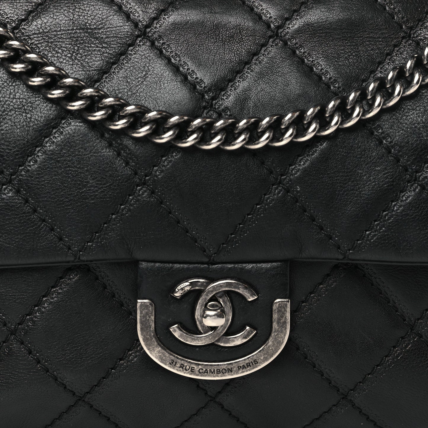 Calfskin Quilted Jumbo Coco Sporran Flap Black