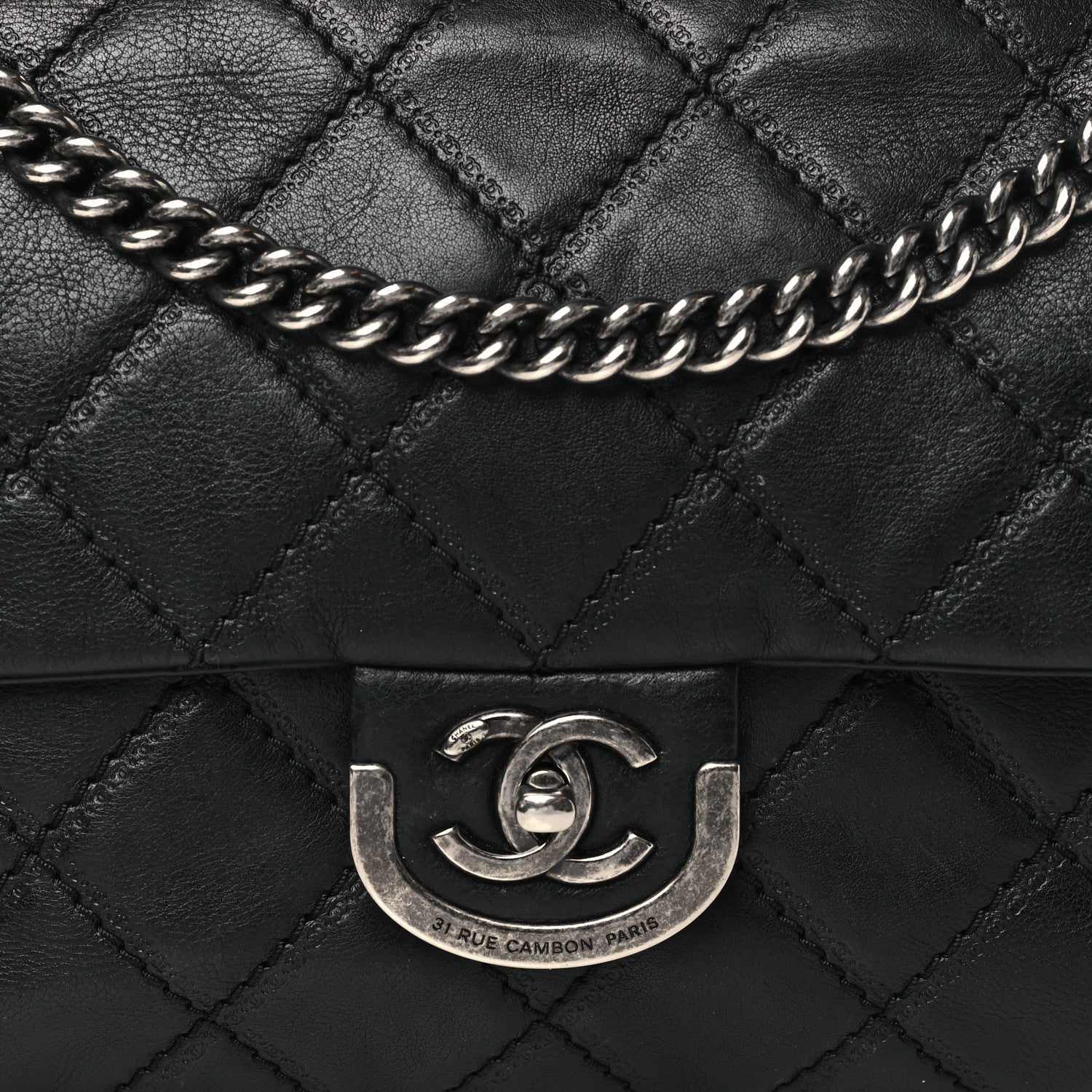 Chanel Calfskin Quilted Jumbo Coco Sporran Flap Black 8 of 11